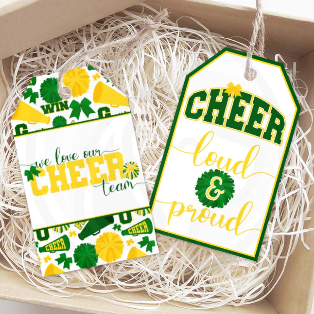 green yellow cheer team printable gift tags