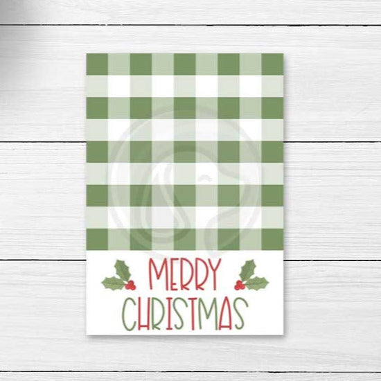green merry christmas buffalo check farmhouse christmas cookie cards printables download 