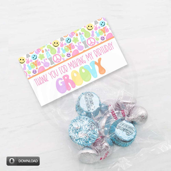 Printable Groovy Hippie Birthday Treat Bag Toppers