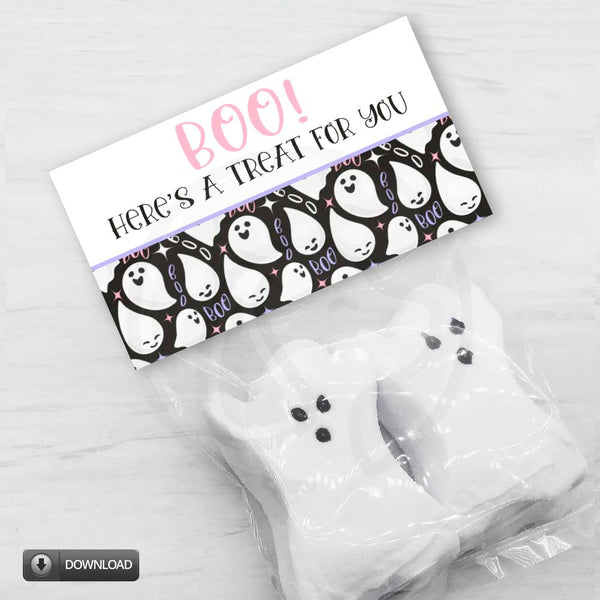 boo here's a treat for you candy bag topper, halloween printable party favors