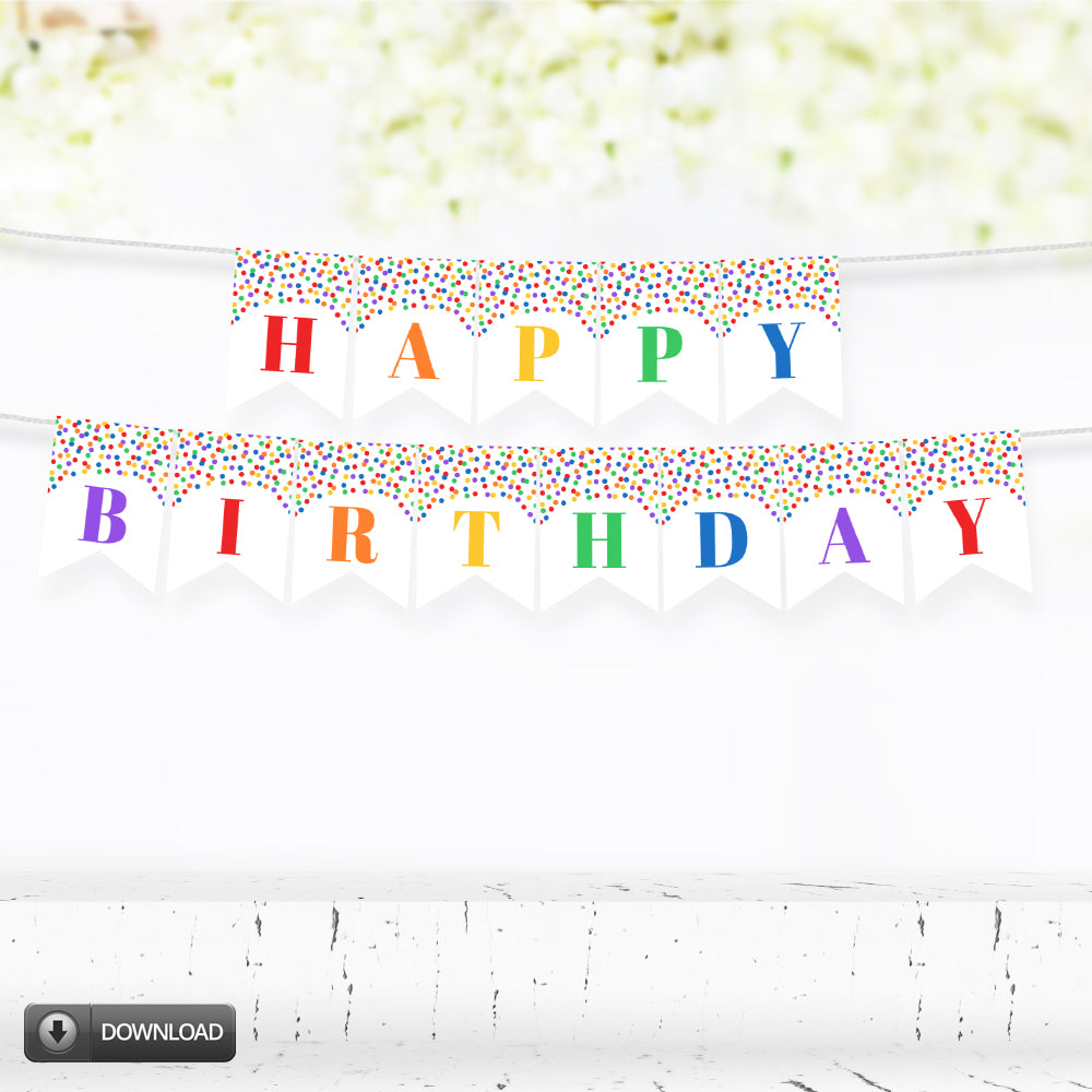 printable happy birthday confetti banner,kids birthday banner,diy birthday party decorations