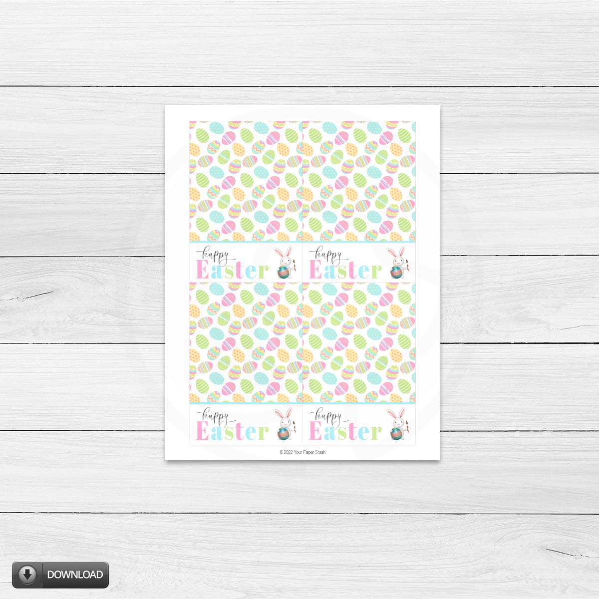 Easter bunny printable cookie card, Easter note cards