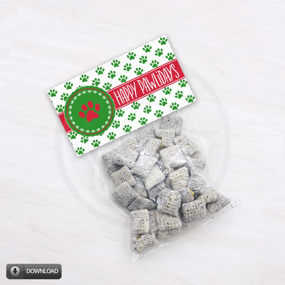Printable Happy Pawlidays Treat and Cookie Bag Toppers