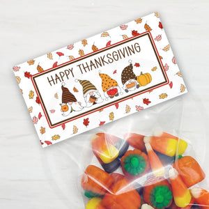 printable happy thanksgiving gnomes and autumn leaves cookie candy treat bag topper