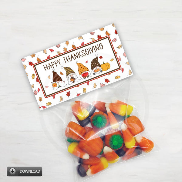 Printable Happy Thanksgiving Gnome Bag Toppers