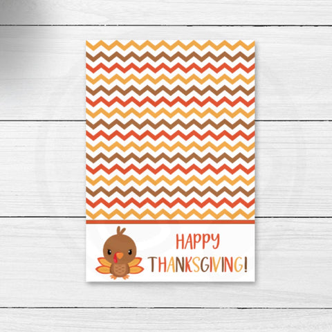 kids happy thanksgiving turkey mini cookie card with chevrons in autumn colors