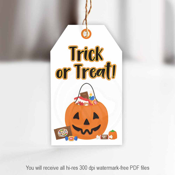halloween trick or treat cute kids gift tags great bag topper cookie bags printable instant download