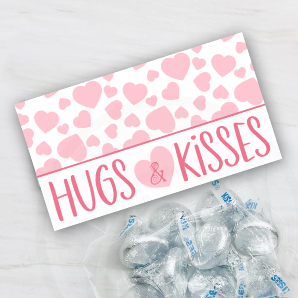 valentine's day bag topper hugs and kisses with pink hearts