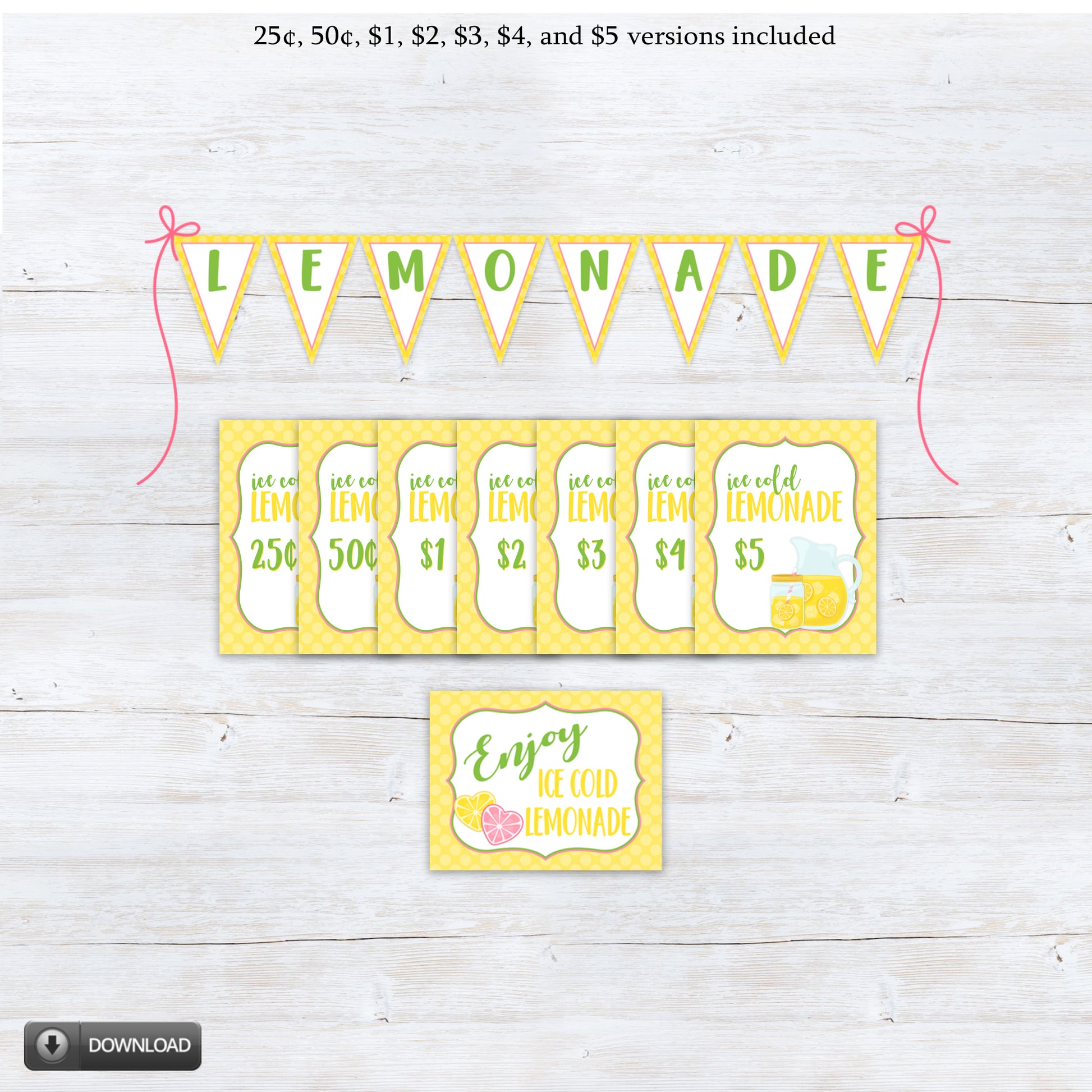 printable lemonade stand kit, lemoade stand sign, lemonade stand banner