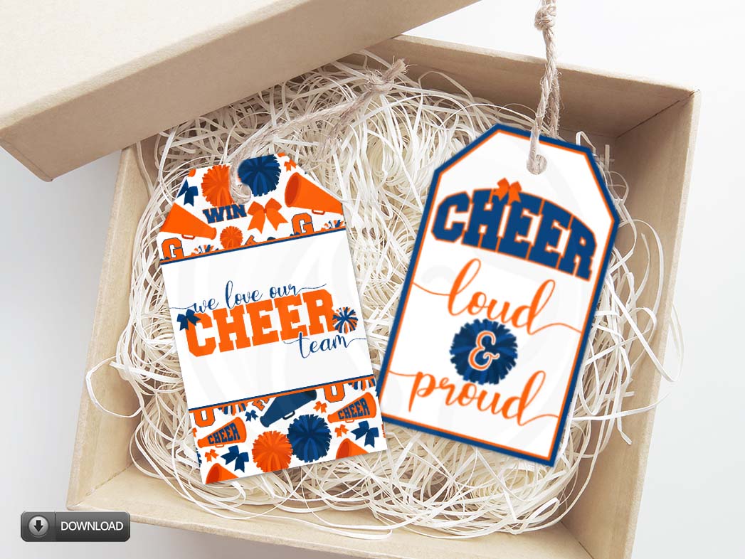 Navy Blue Orange Cheerleader Gift Tags