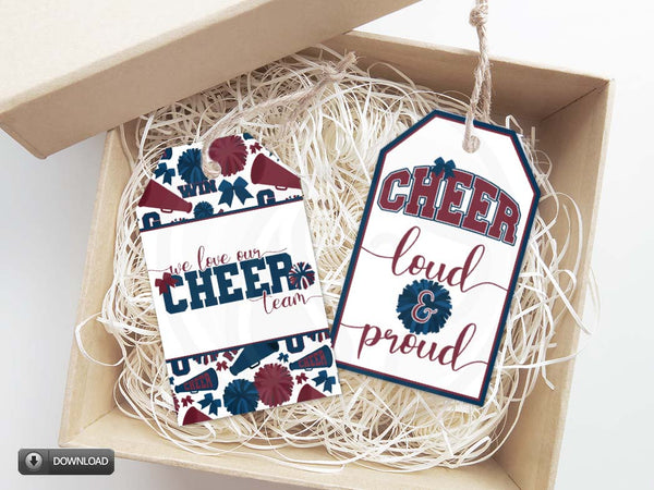 Navy and Maroon Cheerleader Gift Tags