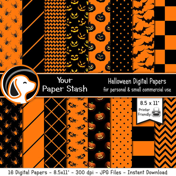 orange black halloween digital scrapbook papers bckgrounds pumpkins bats spiders jack o lantern stripes chevrons checkerboard