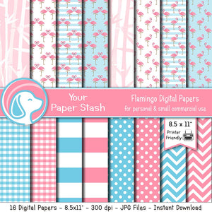 pink aqua blue flamingo digital papers scrapbook backgrounds summer florida vacation backgrounds bamboo designs wide striped paper instant download your paper stash