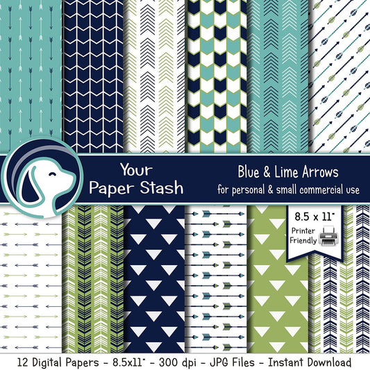 8.5x11" Arrow and Tribal Themed Digital Papers and Backgrounds