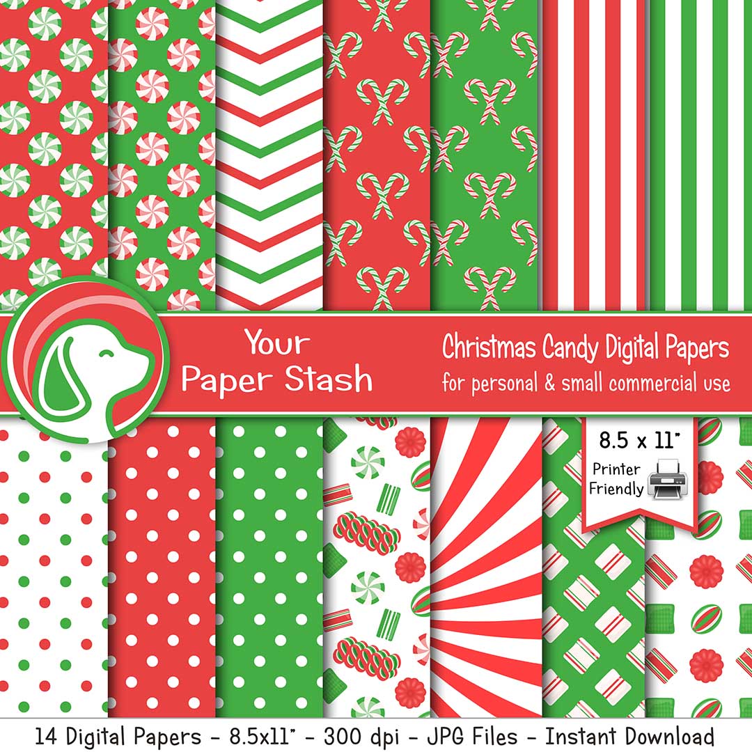 8.5x11" Christmas Candy Digital Papers & Backgrounds