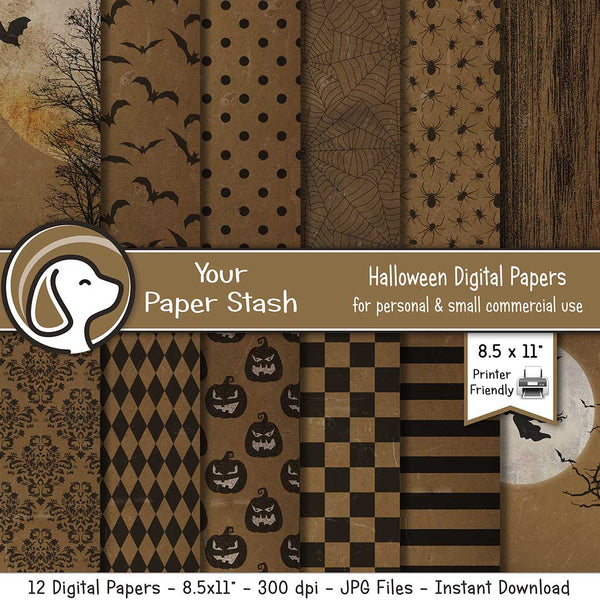 8.5x11 Spooky Halloween Digital Scrapbook Papers With Distressed Texture