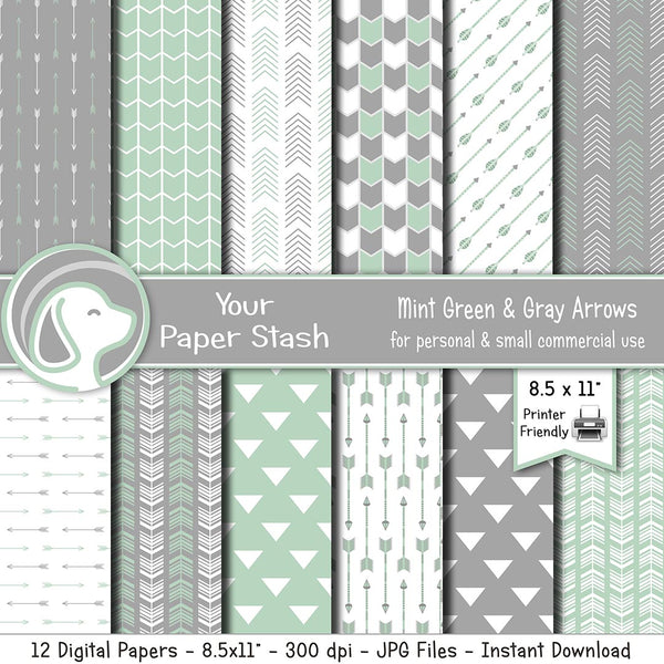 Mint Green and Gray Arrow and Digital Papers and Backgrounds