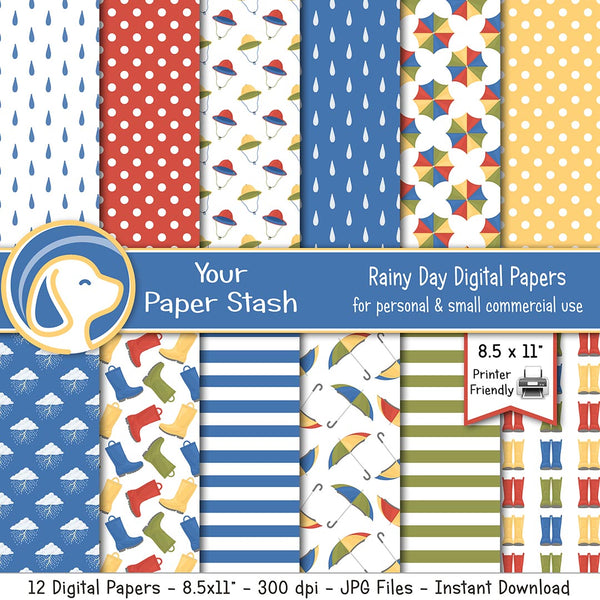 8.5x11" Spring Rainy Day Digital Paper Pack