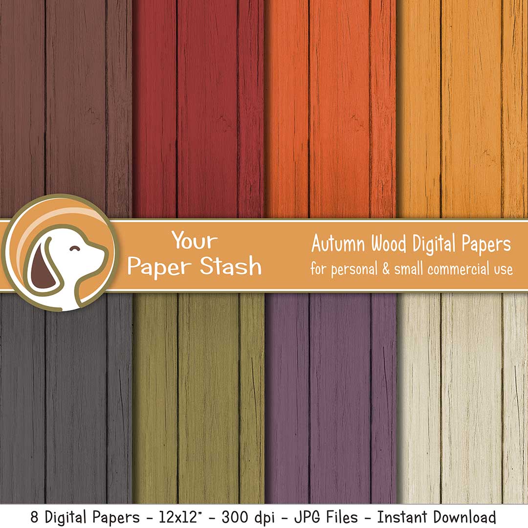 Warm Autumn Wood Textured Digital Paper Backgrounds
