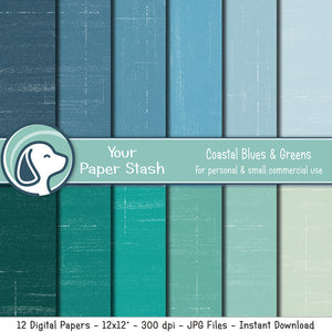 coastal blue green textured distressed digital scrapbook paper background