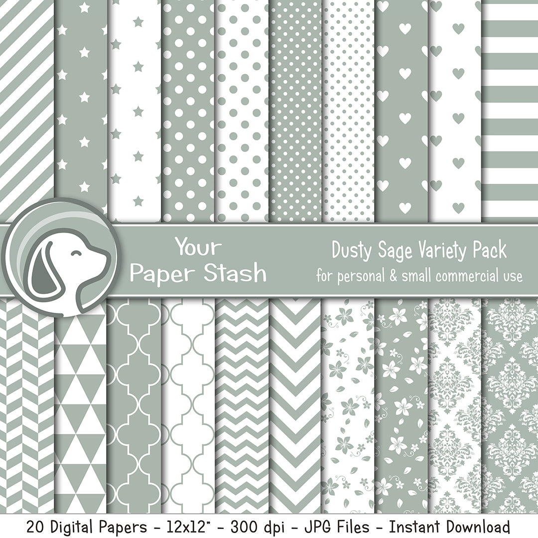 Sage Green Digital Scrapbook Papers and Backgrounds for Creating Cards Invitations and Scrapbooking Pages, Wedding Digital Papers