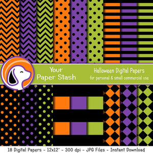 Hallowen Digital Scrapbook Papers in Orange Purple & Green