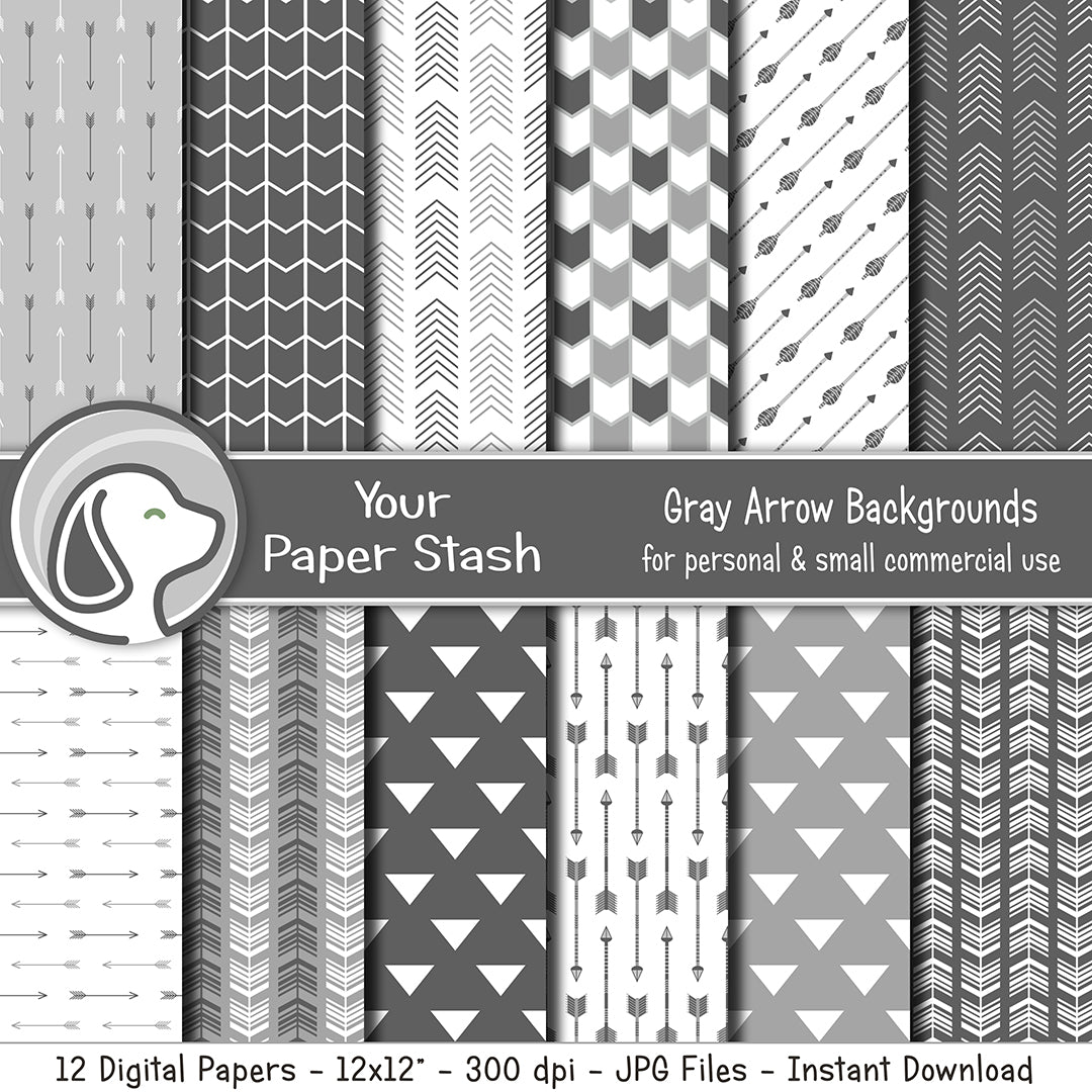 Gray Arrow Digital Paper Pack for Father's Day and Birthday Scrapbook Pages, Masculine Hunting Digital Paper With Arrow Backgrounds