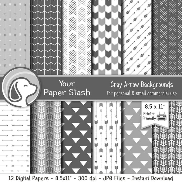 Printable 8.5x11" Gray Arrow Digital Papers for Father's Day, Bachelor Parties, and Birthday Creative Projects.