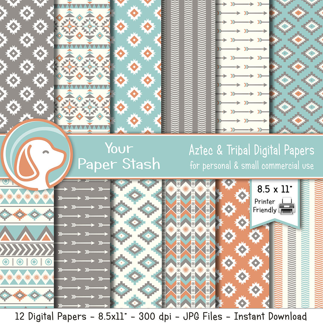 Printable Aztec Digital Scrapbook Papers and Backgrounds