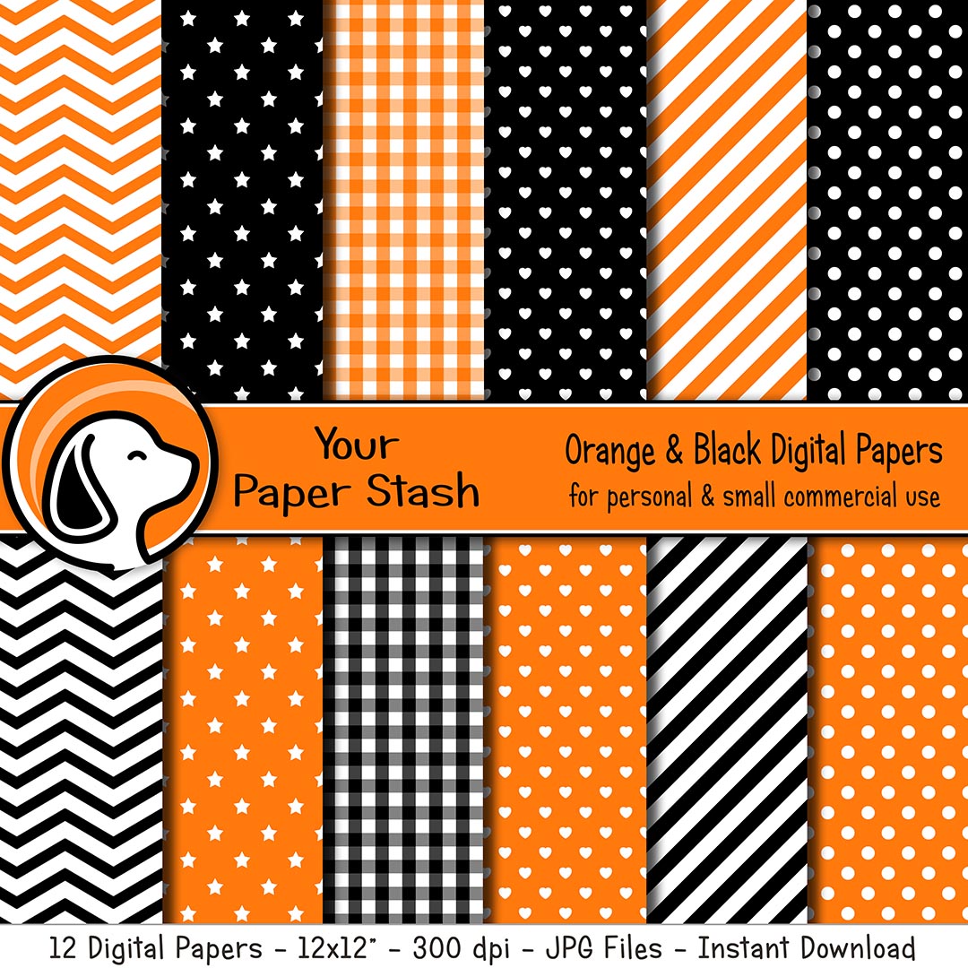 Orange and Black Digital Scrapbooking Papers For Halloween
