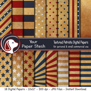 Vintage Patriotic Digital Scrapbook Papers and Backgrounds, Textured 4th of July Backgrounds