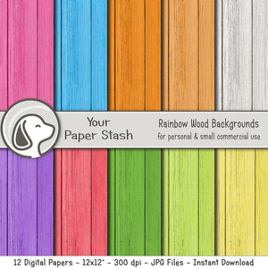 Rainbow Wood Textured Digital Paper Pack, Wood Backgrounds, Spring Digital Pack