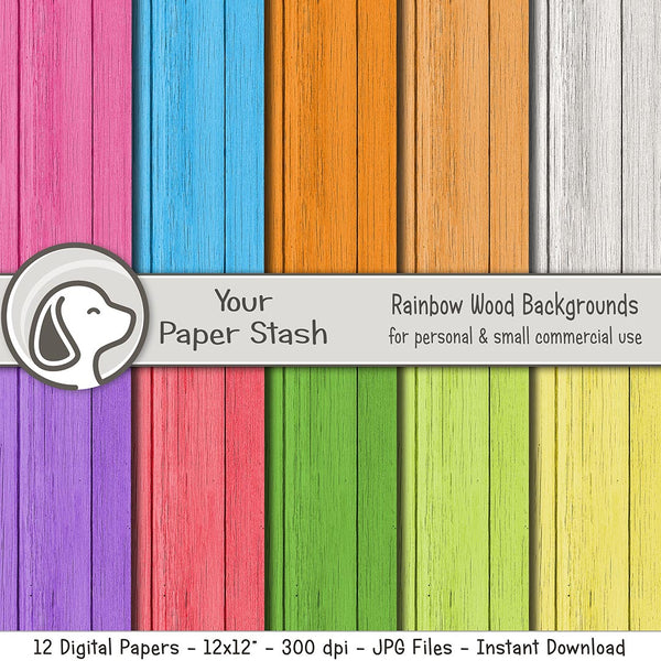 Rainbow Wood Textured Digital Paper Pack, Wood Backgrounds, Spring Digital Pack