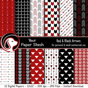 Red and Black Arrow Digital Papers, Gothic Digital Scrapbooking Papers