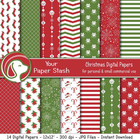 Red & Green Christmas & Holiday Digital Scrapbook Paper Pack