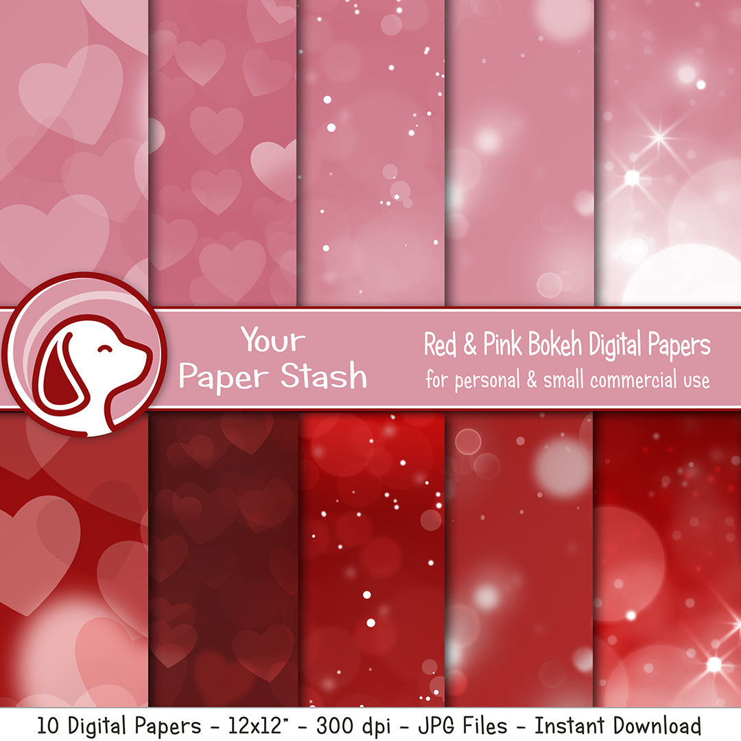 bokeh valentines digital paper pack