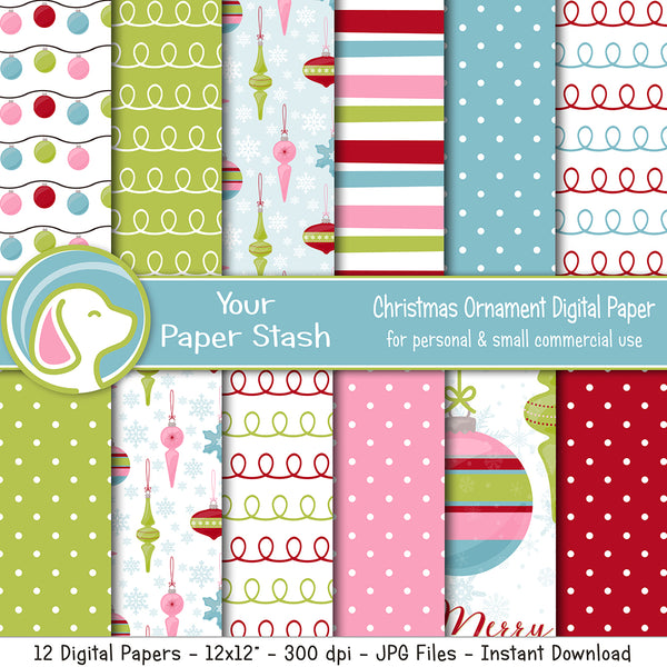 retro christmas ornament digital scrapbook paper