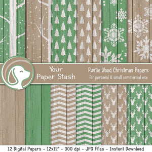 Rustic Wood Christmas Digital Papers & Backgrounds