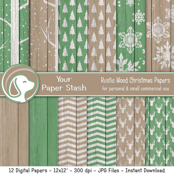 Rustic Wood Christmas Digital Papers & Backgrounds