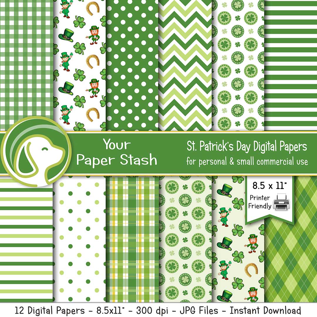 8.5x11" St. Patrick's Day Digital Scrapbook Papers