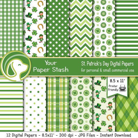 8.5x11" St. Patrick's Day Digital Scrapbook Papers