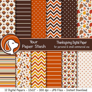 Thanksgiving Digital Scrapbook Papers w/ Turkeys & Autumn Leaves
