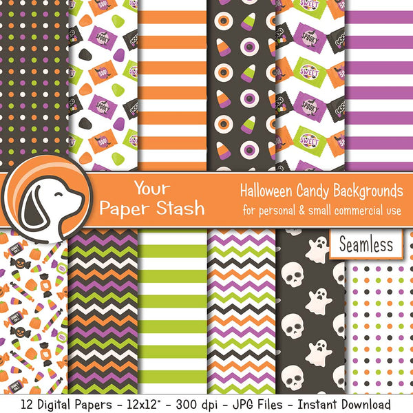 halloween digital scrapbook paper spooky ghost goblin candy skull ghost chevron orange purple lime green 