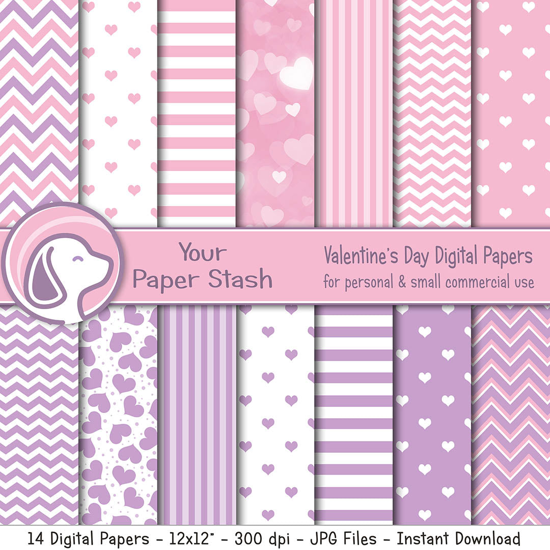 Pink and Lavender Valentine Digital Scrapbook Paper