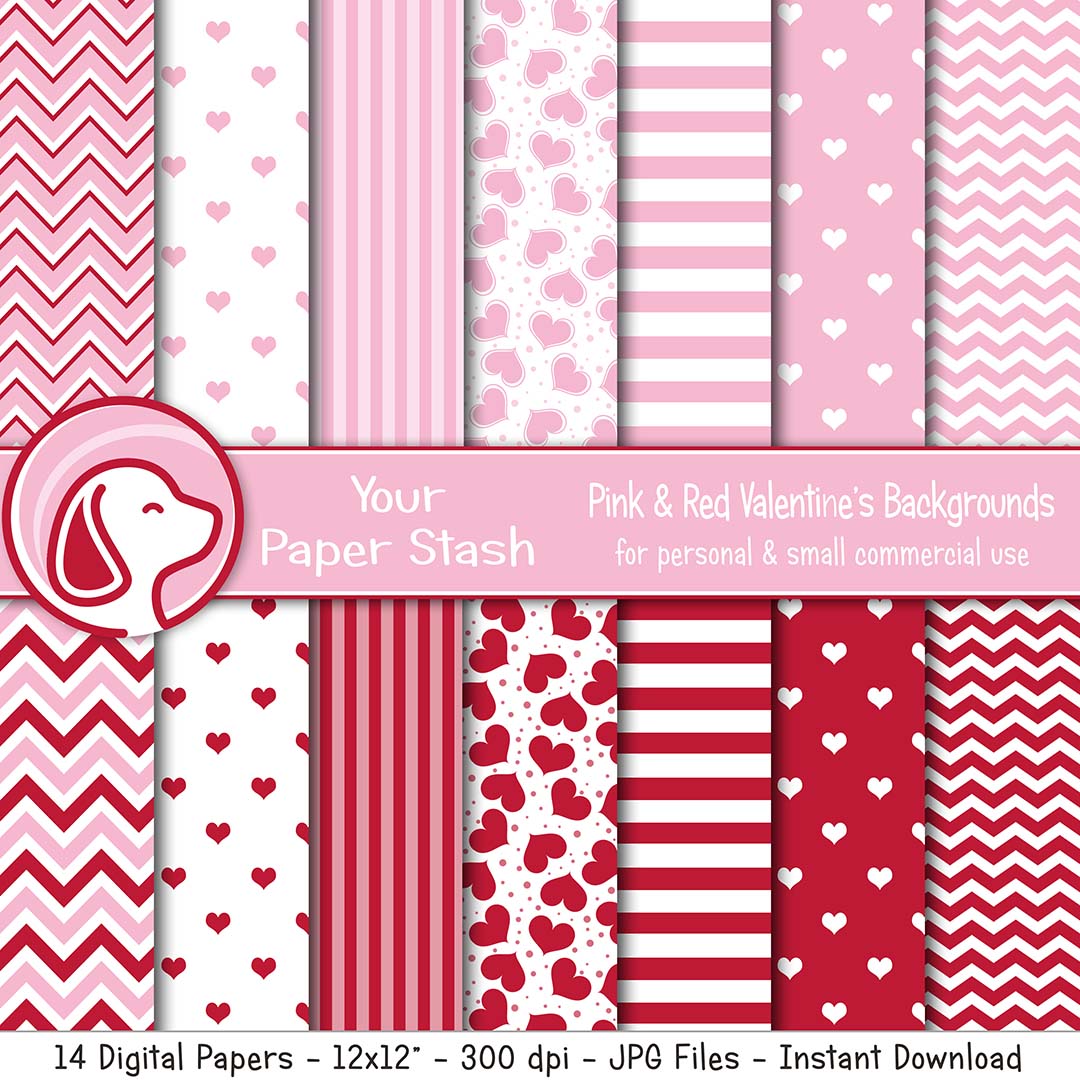 Red and Pink Valentine's Day Digital Scrapbook Paper