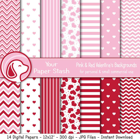 Red and Pink Valentine's Day Digital Scrapbook Paper