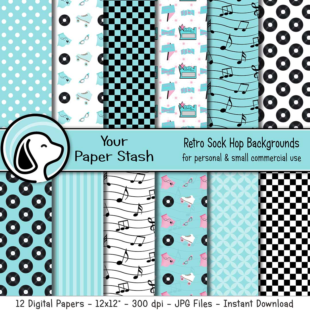 50s sock hop digital scrapbook paper