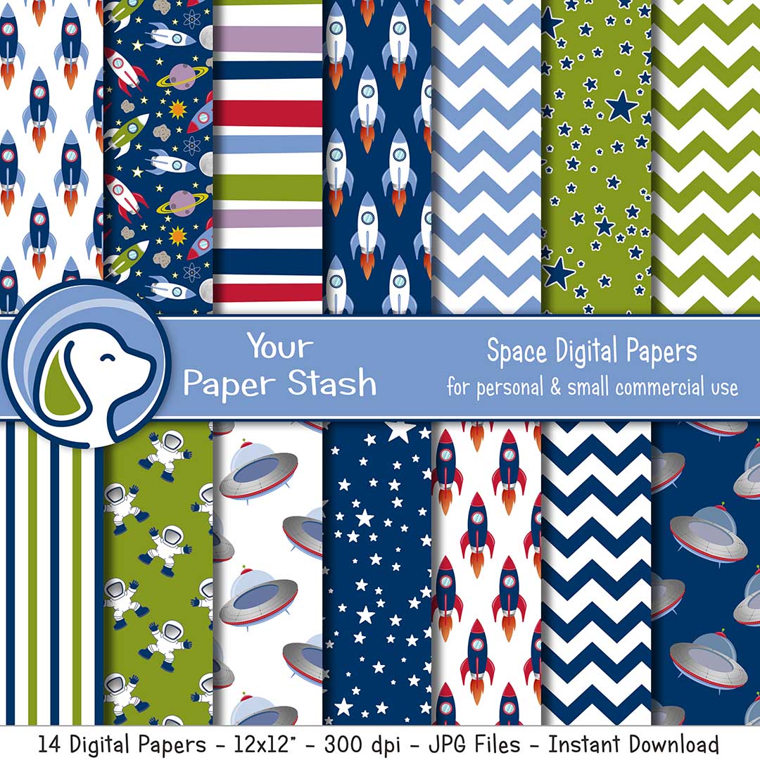 Space Theme Digital Scrapbook Papers & Background Patterns