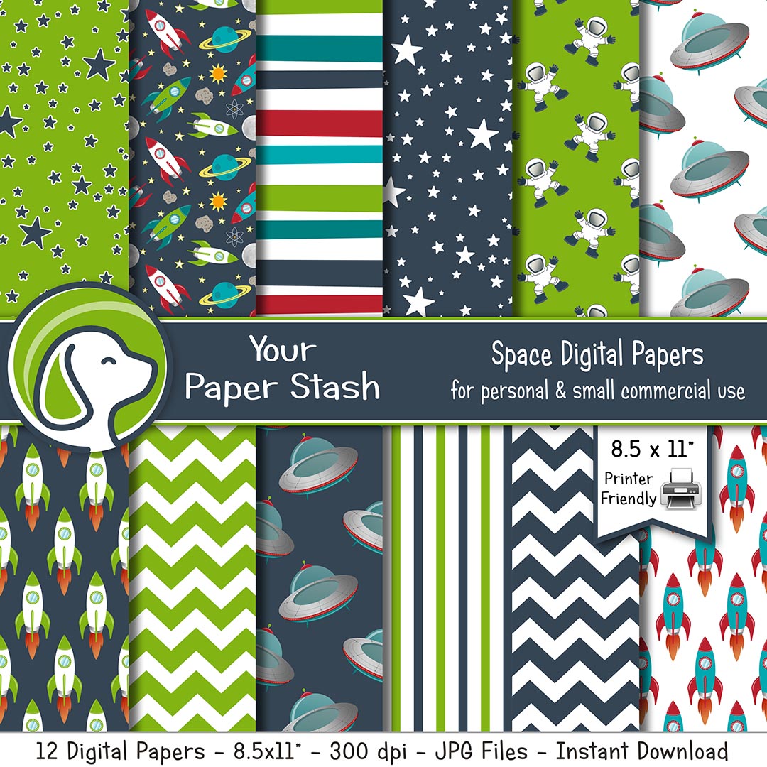printable space theme digital papers backgrounds astronaut galaxy classroom ideas teachers yourpaperstash