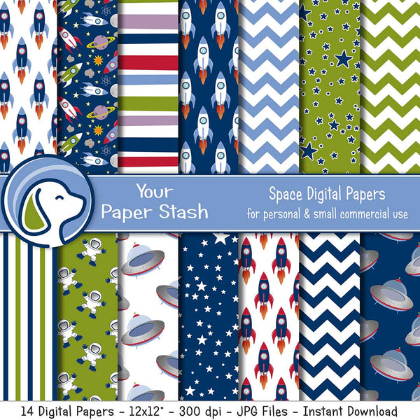 Space Theme Digital Scrapbook Papers & Background Patterns